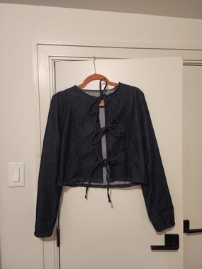 Forever 21 Dark Blue Denim Tie-Front Button Down Shirt